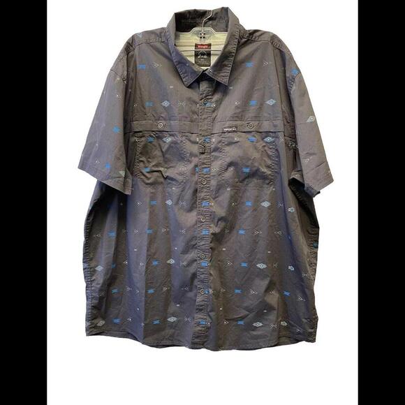 Wrangler Regular Fit Aztec Print Button-Up Grey Pockets Sz 2X XXL Men’s Shirt - Picture 1 of 7